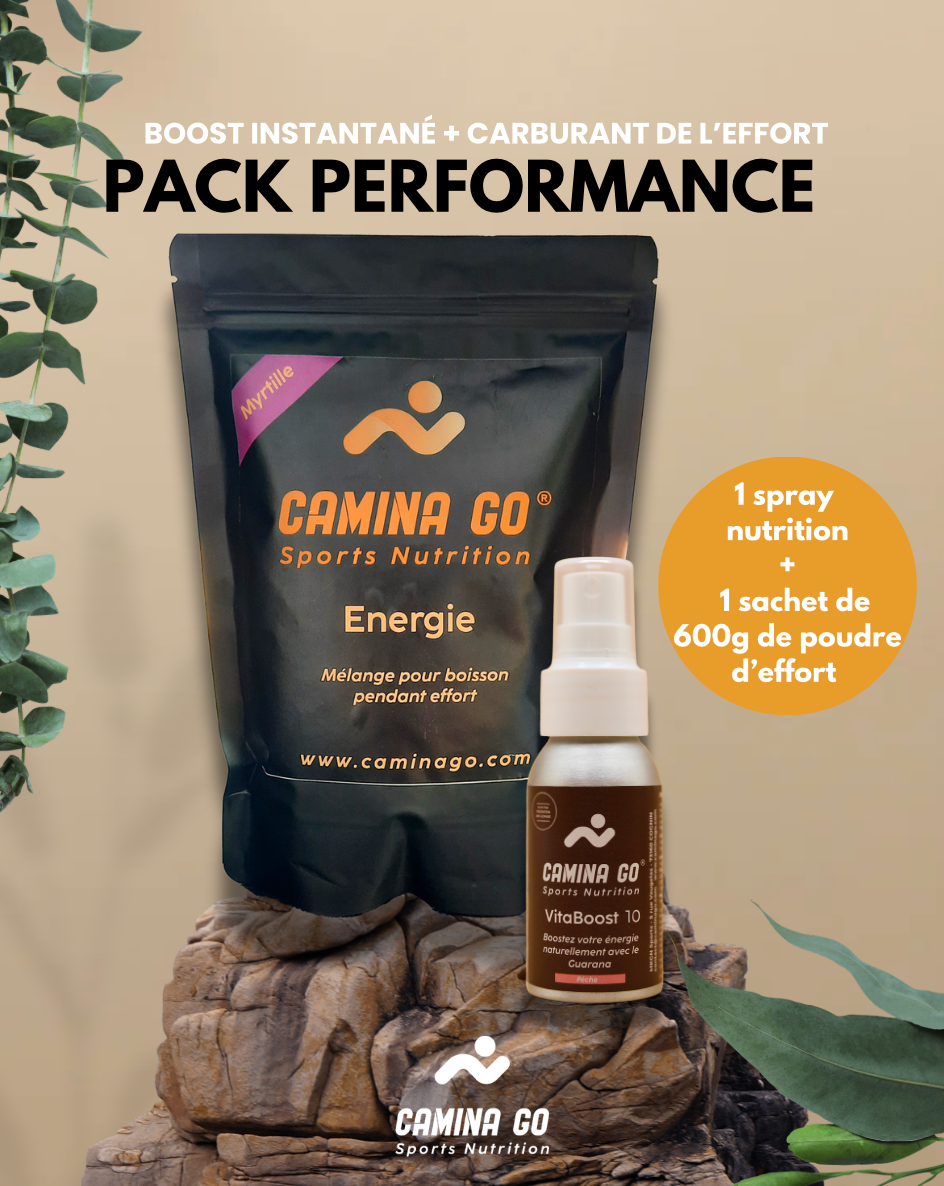 Pack performance - 1 sachet de 600g poudre boisson d'effort + 1 Spray